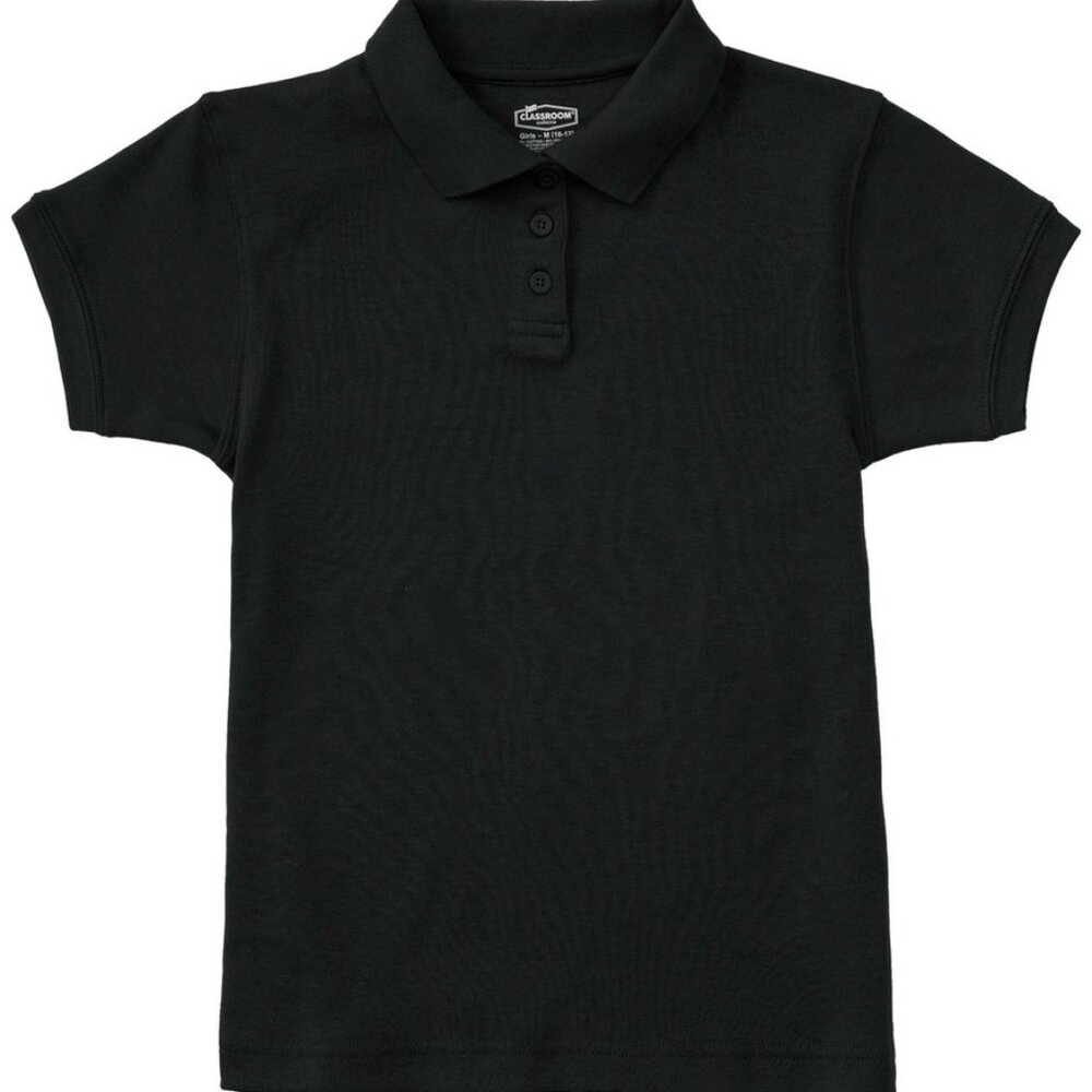 Classroom 58582 Girls Short Sleeve Fitted Interlock Polo Black